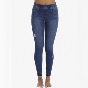 SPANX Dark Blue Women's Jeggings sz L Distressed